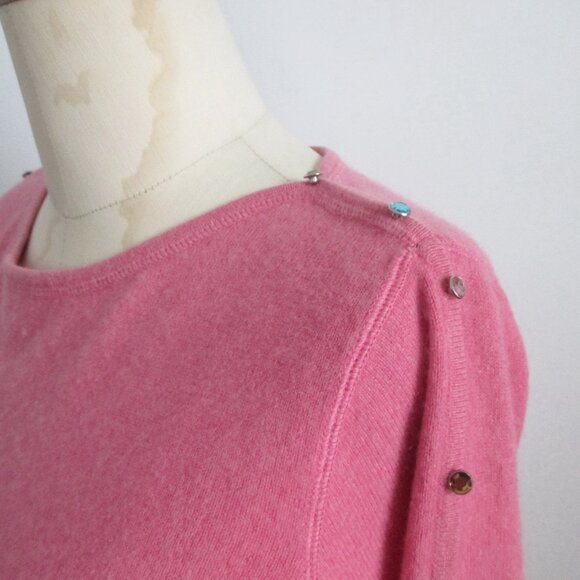 Rose Pink Cashmere Sweater Rhinestone Button Detail on Shoulders and Sleeves - Picture 5 of 11